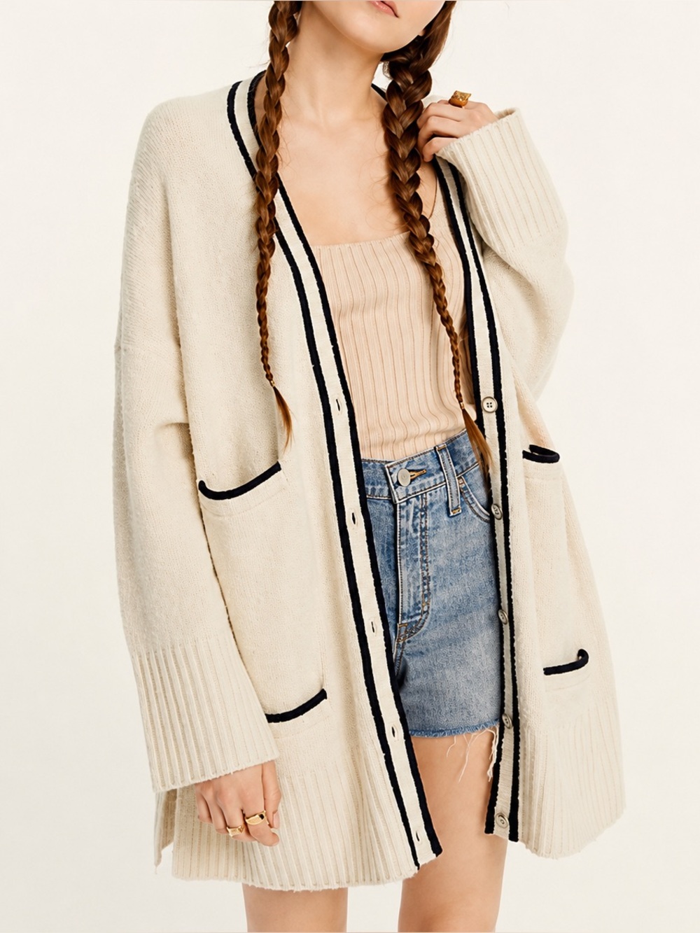 J. Crew Cream Boucle Textured Button Front Long Relaxed Fit Cardigan Size S/M